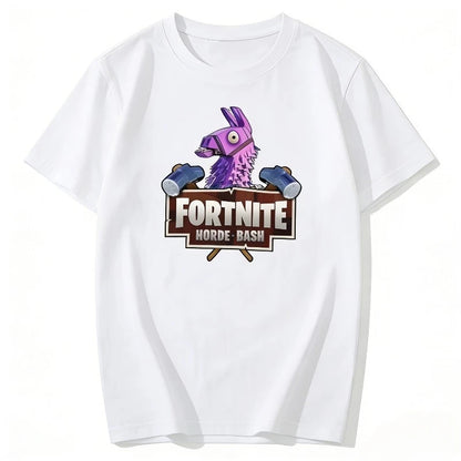 Fortnites Theme Cartoon Printed T-Shirt Summer Child White Cotton T-Shirt Cartoon Hot Game Fortnite Short Sleeve