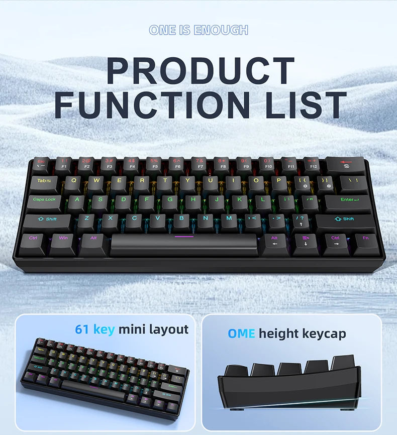 61 Keys RGB Mechanical Keyboard Wired K61 Mini Keyboard 60% Portable Black,White, Red/Blue Switch for Gaming\Work