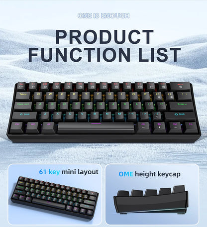 61 Keys RGB Mechanical Keyboard Wired K61 Mini Keyboard 60% Portable Black,White, Red/Blue Switch for Gaming\Work