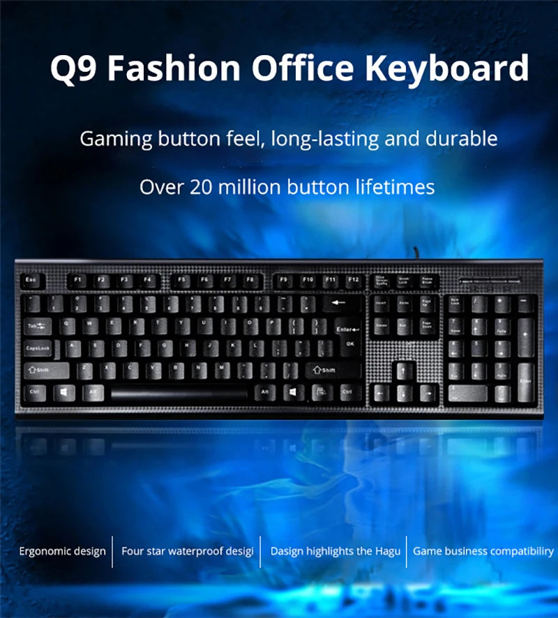 Q9 Einzelne Tastatur USB, quadratischer Anschluss, für Büro und Zuhause, PS2-Rundanschluss, kabelgebunden, für Desktop-Computer