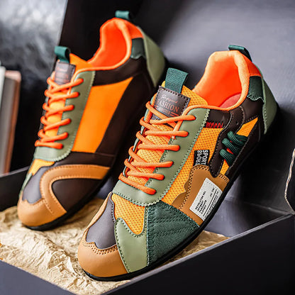 Chaussures de sport décontractées respirantes en maille color-block noir et gris pour hommes, chaussures d'été fines rétro Forrest Gump, chaussures légères à semelle souple, absorbant les chocs, antidérapantes, polyv