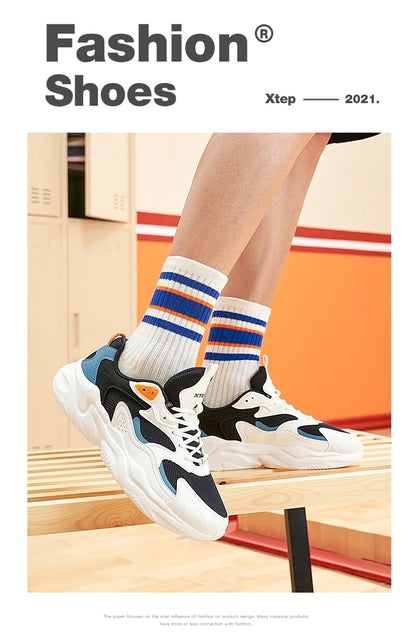 Xtep Casual Shoes For Men Breathable Thick Sole Heightened Lightweight Strong Wrapping Street Style Sports Shoes 977319320047