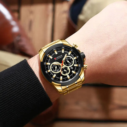 CURREN Chronographenuhr für Herren, großes Zifferblatt (48 mm), Edelstahlarmband, drei Hilfszifferblätter, Quarz-Sportarmbanduhr, luxuriöser Stil