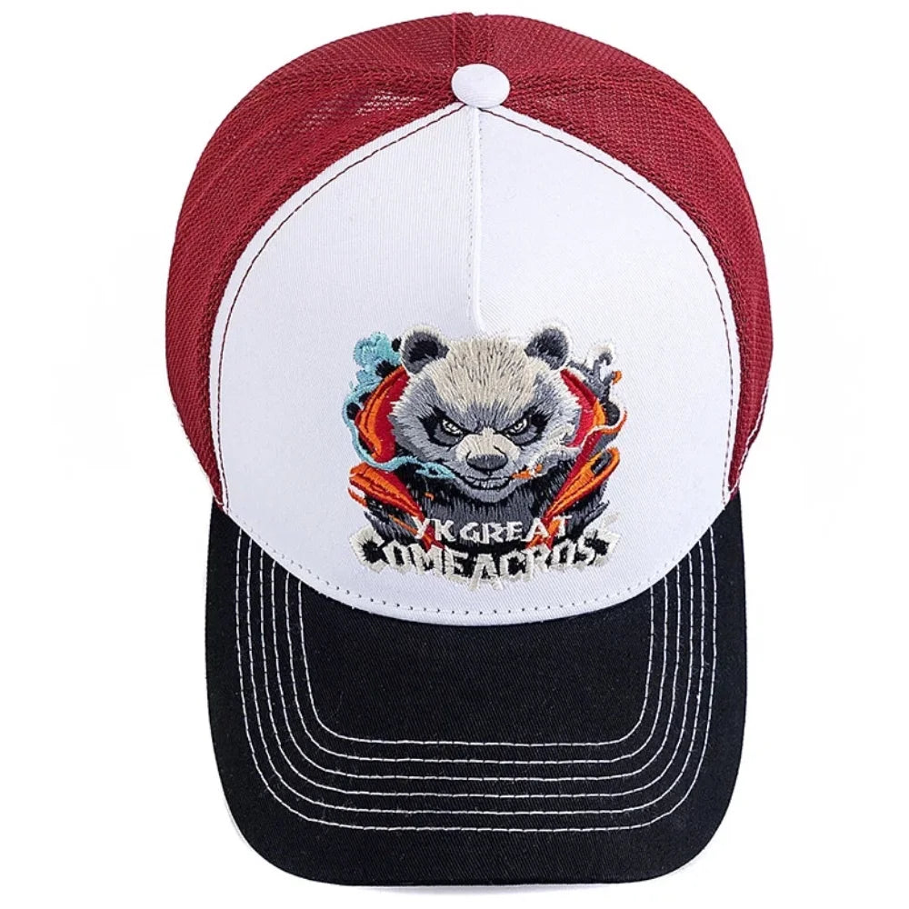 Styl unisex – fajna czapka z daszkiem z haftem pandy, eleganckie czapki typu trucker dla mężczyzn i kobiet, oddychająca czapka letnia do noszenia na co dzień i na świeżym powietrzu