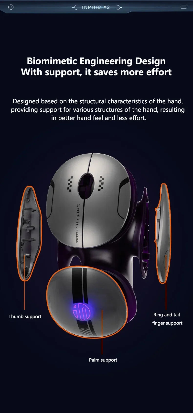 Inphic X2 Tri-Mode Metall-Bluetooth-Funkmaus, leise, wiederaufladbar, E-Sports-Hintergrundbeleuchtung, Gaming-PC- und Laptop-Zubehör, Geschenk