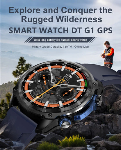 New Men TANK GPS Map Smart Watch Outdoor Compass 1000mAh Large Battery 10ATM Waterproof Bluetooth Call Sports AMOLED Smartwatch
