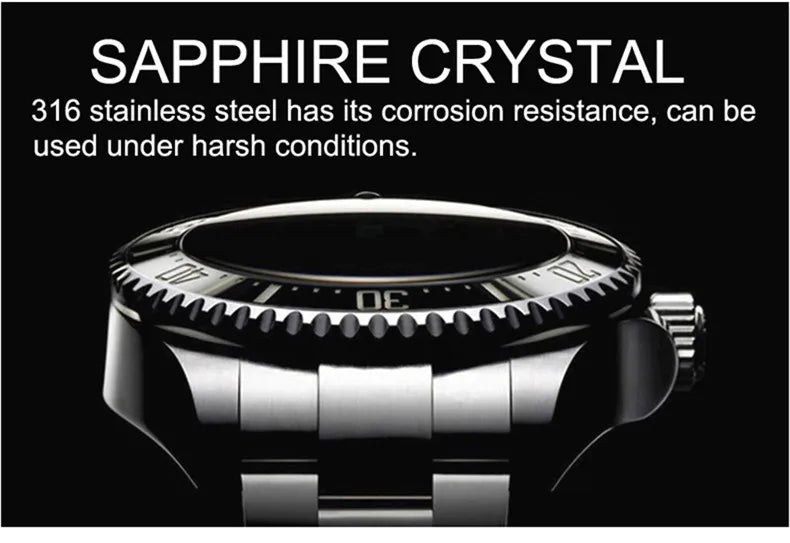 LOREO New Sapphire Glass Automatic Mechanical Watch Luxury Steel 200m Waterproof Business Watch Men Watches Reloj Hombre