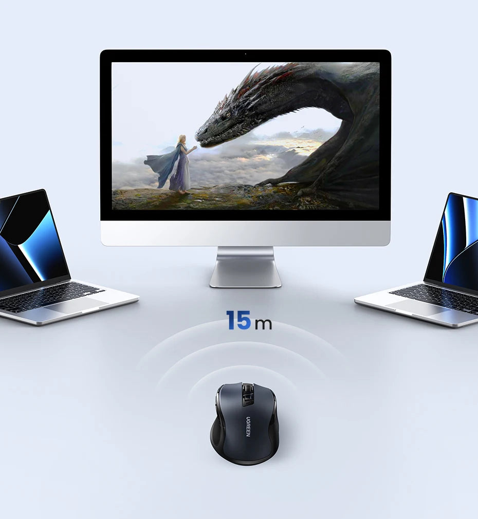 Безжична мишка UGREEN Bluetooth 5.0, ергономична 4000DPI, 6 безшумни бутона, за MacBook, таблети, лаптопи, компютър и PC, 2.4G
