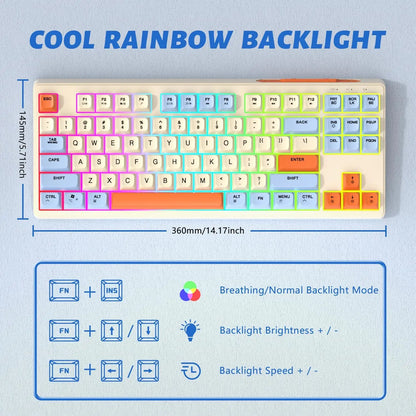 Free Wolf M87 75% Wireless Gaming Keyboard - Silent Switches, Rainbow Backlit, BT/2.4G, PBT Gradient Keycaps, Compact Design
