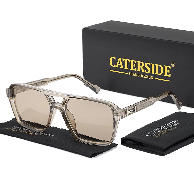CATERSIDE Retro Square Sunglasses Men Punk Flat Top Double Bridge High Quality Sun Glasses for Women Party Festival Gifts