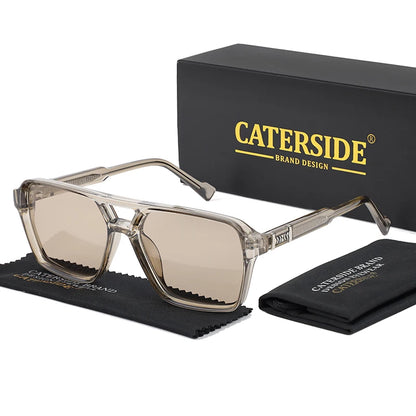 CATERSIDE Retro Square Sunglasses Men Punk Flat Top Double Bridge High Quality Sun Glasses for Women Party Festival Gifts