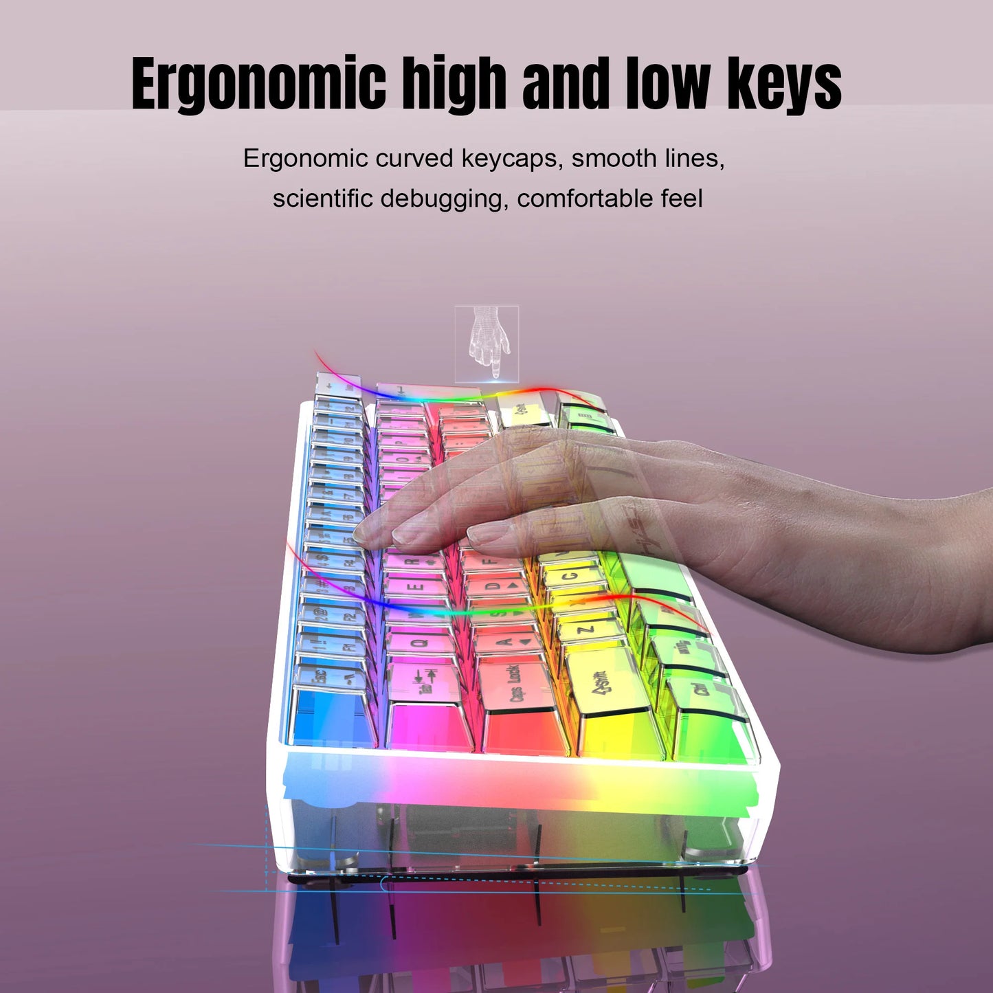 HXSJ V700 60% Wired Transparent Gaming Keyboard, RGB Backlit 61 Keys Compact USB Gaming Keyboard for PC, Mac & Laptop