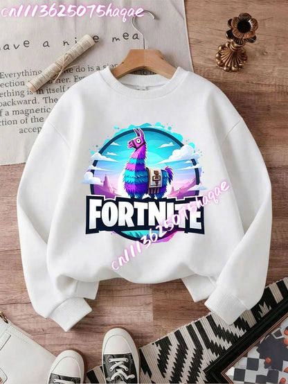 Sweatshirts Fortnite Series para Criança, Modernas para Rapazes e Raparigas, Tops Pullover de Manga Comprida para Outono/Inverno, Roupa Infantil Cartoon, Presentes de Aniversário