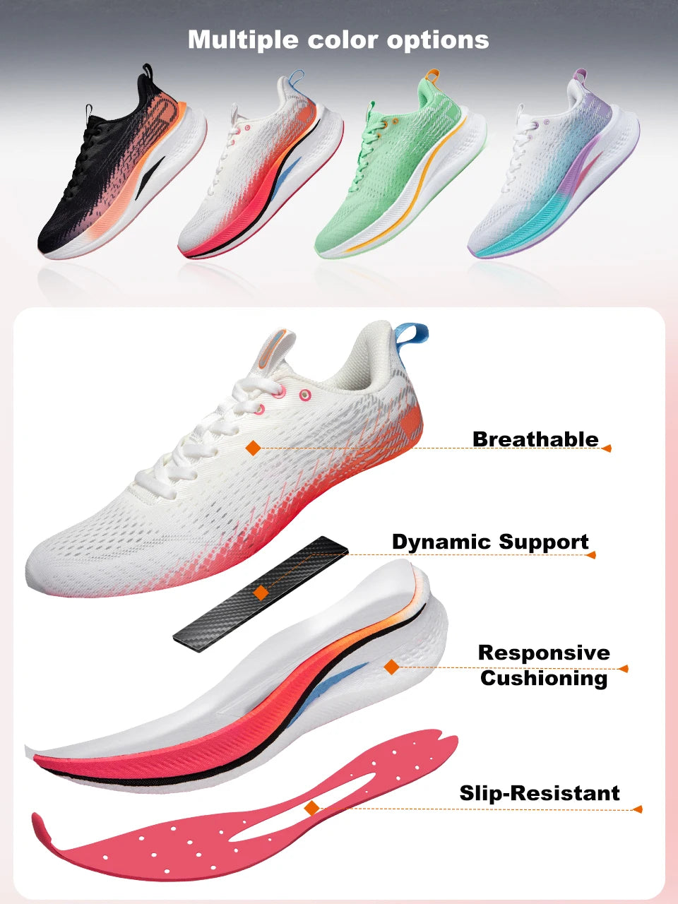 Baasploa Damen-Laufschuhe für Profis, Outdoor, Carbon-Platte, rutschfeste Sportschuhe, Damen-Freizeitschuhe, atmungsaktive Jogging-Sneaker
