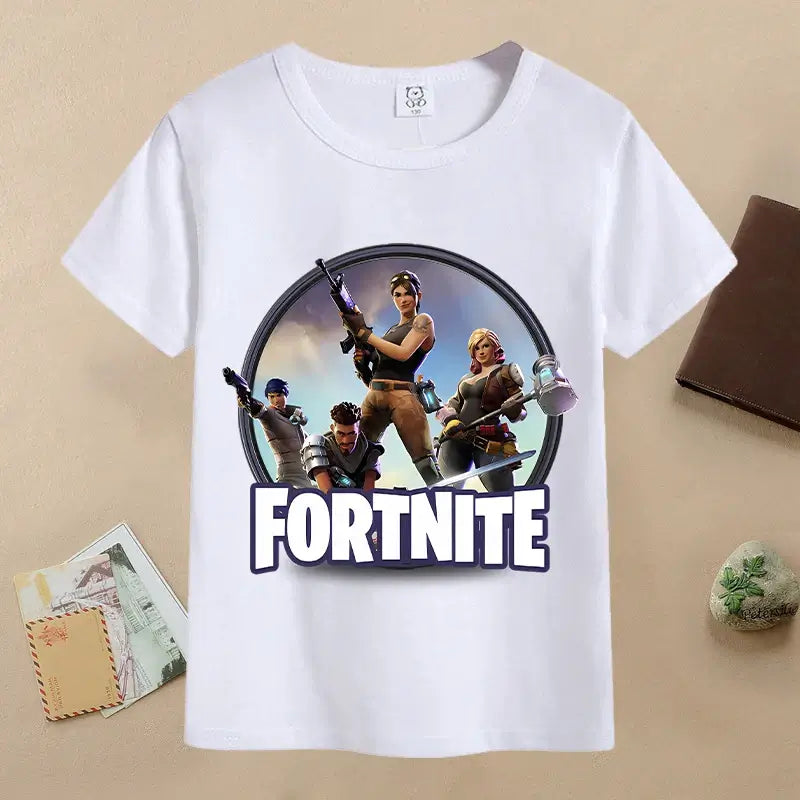 Sommer-Fortnite-Kinder-T-Shirt mit Cartoon-Spielfigur-Print, lässiges Sport-T-Shirt für Jungen, kurzärmelig, Kinderbekleidung