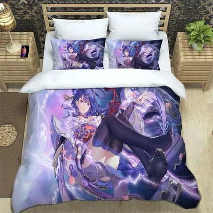 Anime Genshin Impact Bedding Set Boys Girls Twin Queen Size Duvet Cover Pillowcase Bed Kids Adult Fashion Home Textileextile