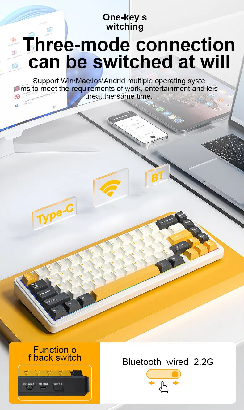 AULA F65 Mechanical Keyboard Three Mode Custom Wireless/Bluetooth/Wired Connection Full Key Hot-swapable Office Gaming Esports