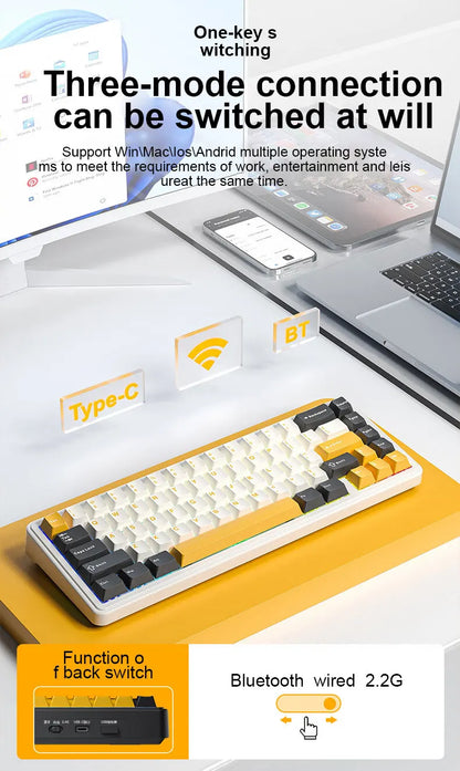 AULA F65 Mechanical Keyboard Three Mode Custom Wireless/Bluetooth/Wired Connection Full Key Hot-swapable Office Gaming Esports