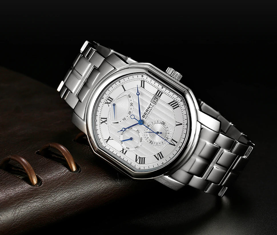 BERNY Men's Mechanical Watch, Top Accuracy, Automatic Wristwatch, Luxury Male Clock, Sapphire, Self-Winding, Waterproof