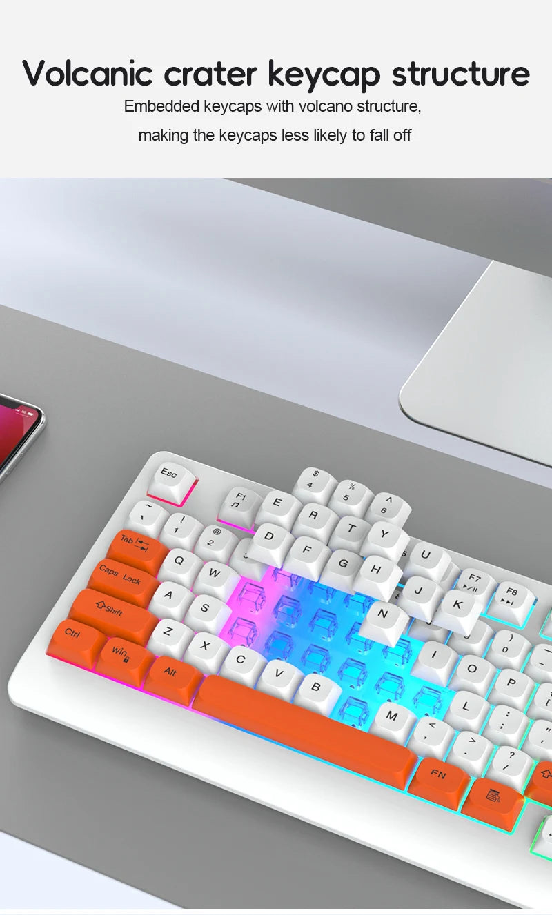 93 Keys Wired Gaming Keyboard with RGB Backlight Multi-Function Knob Color Matching Mechanical Feel Keyboard for PC Laptop Gamer