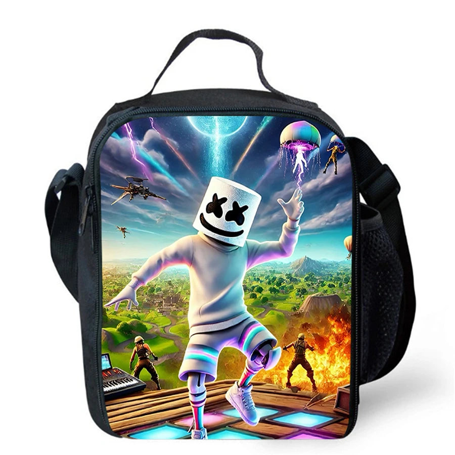 Cartoon FORTNITE Insulated Cooler Lunch Bag Cute Portable Lightweight Picnic Bag for Boys & Girls Age 5-10 Kids Daily Food Bag