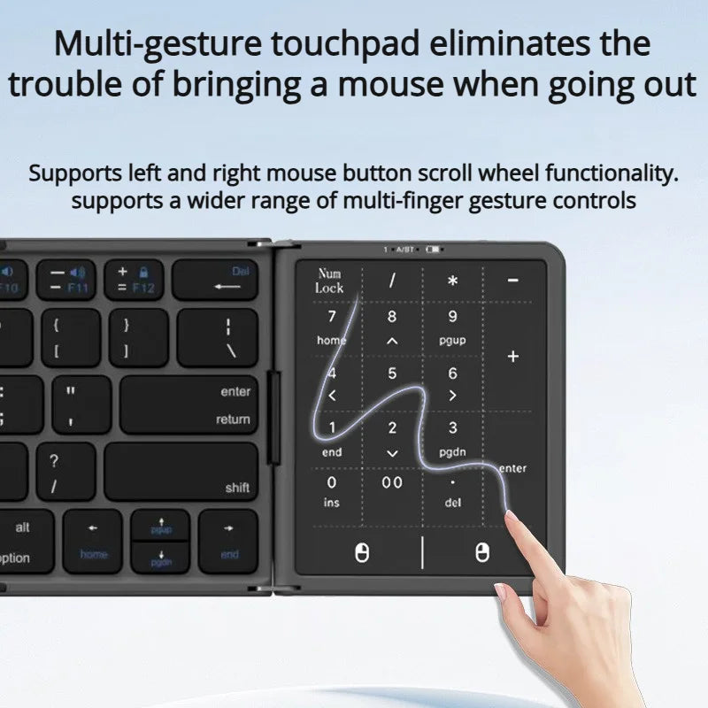 New Three-Fold Folding Bluetooth Keyboard With Touchpad Portable Foldable Keyboard For PC Mac Smartphone IPad
