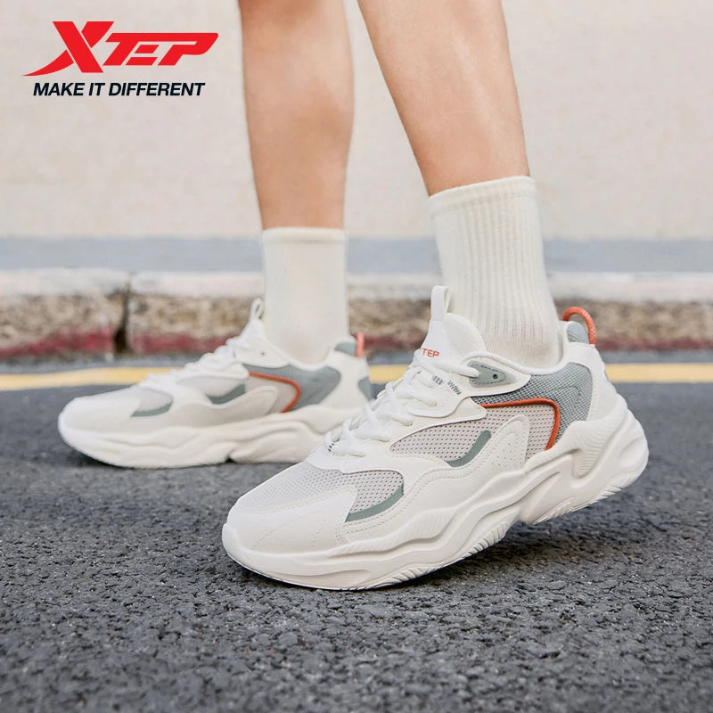 Xtep Casual Shoes For Men Breathable Thick Sole Heightened Lightweight Strong Wrapping Street Style Sports Shoes 977319320047