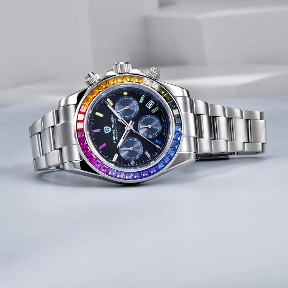 Orologio da uomo PAGANI DESIGN – Modello con quadranti colorati, orologio da polso al quarzo di lusso, cronografo dotato di un movimento