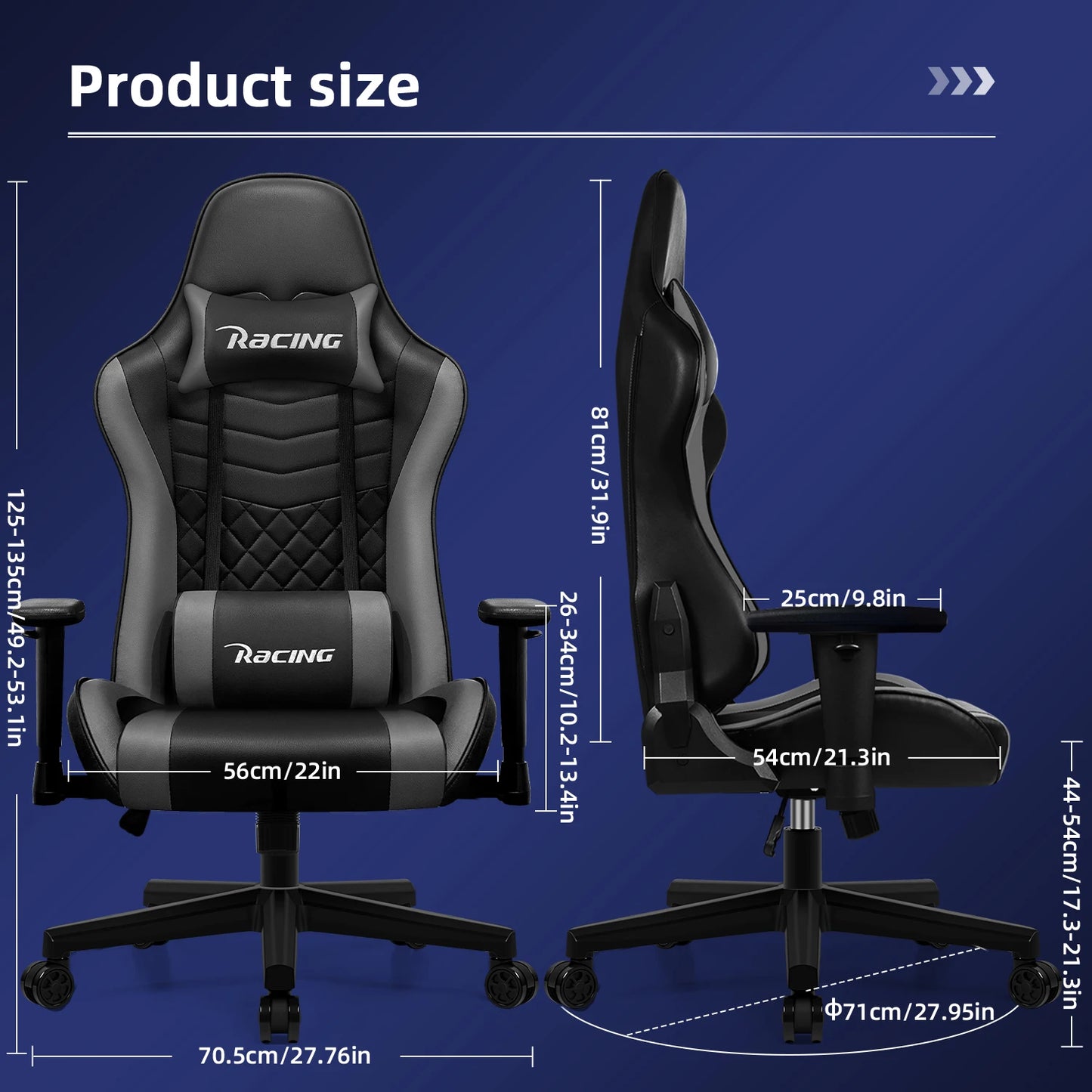 AUTHMIC Ergonomic Gaming Chair with Lumbar Support, Adjustable Armrest, Reclining Office Chair, 150kg Heavy Duty Gamer Chair for Home & Work