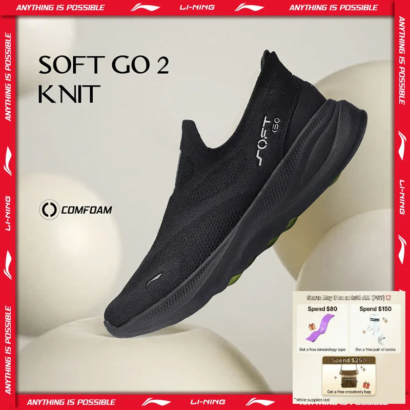 Li-Ning Men's SOFT GO 2 KNIT Slip-on Casual Walking Shoes Cushion Comfy Stable LiNing Mesh Jogging Daily Sports Sneakers AGLV017