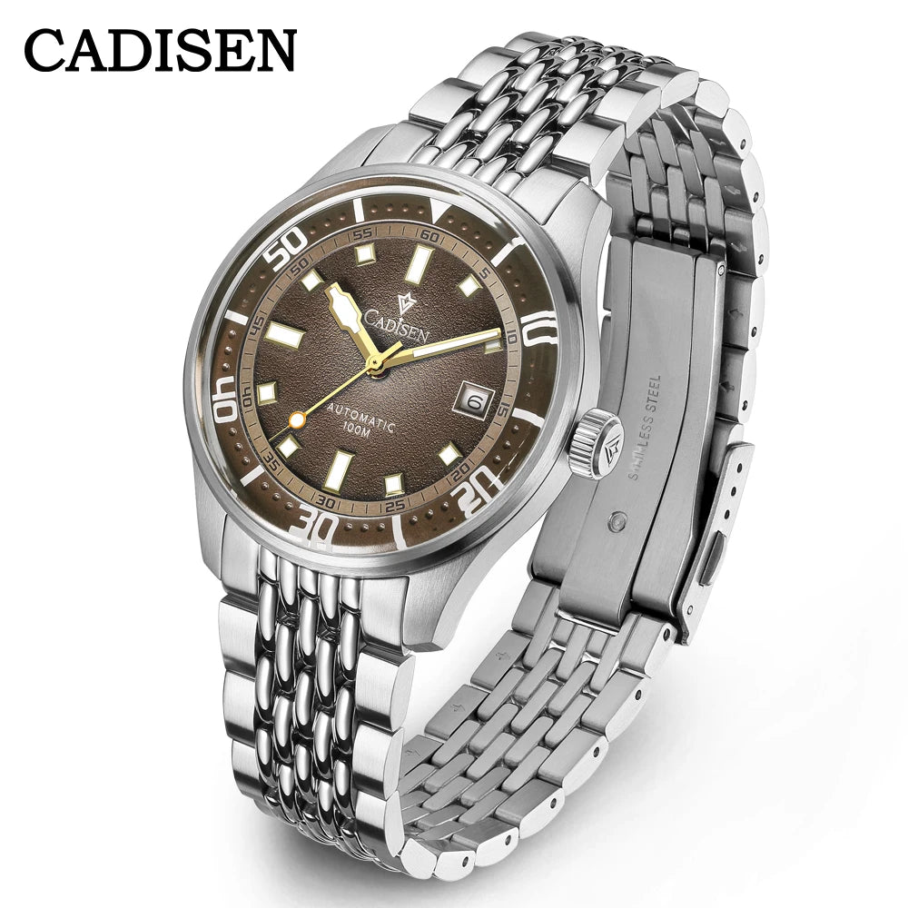 CADISEN Automatic Mechanical Watch Man Silver Business Casual Waterproof Watch Japan MIYOTA 8215 Movement Domed Glass Mens Watch
