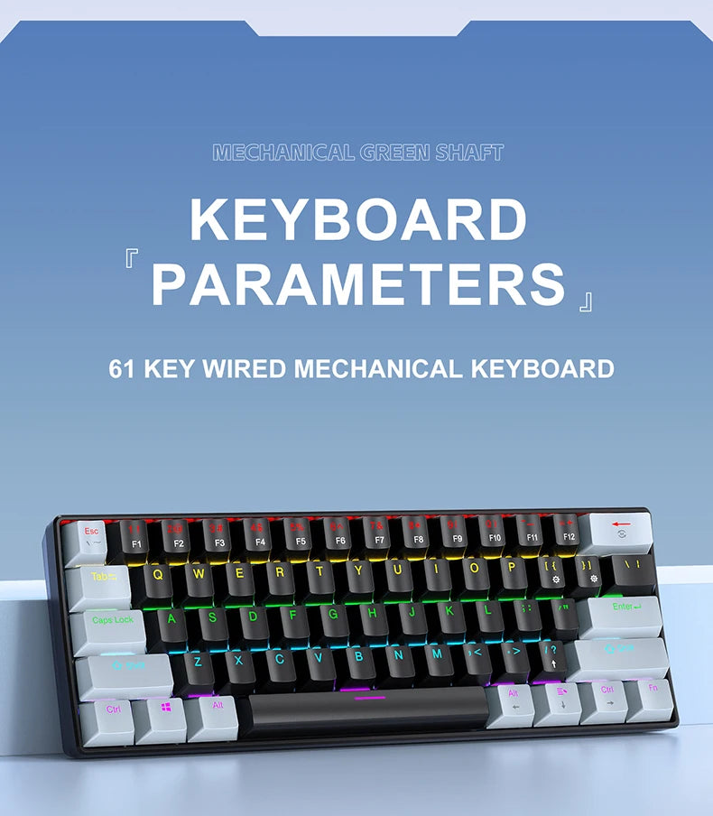 61 Keys RGB Mechanical Keyboard Wired K61 Mini Keyboard 60% Portable Black,White, Red/Blue Switch for Gaming\Work