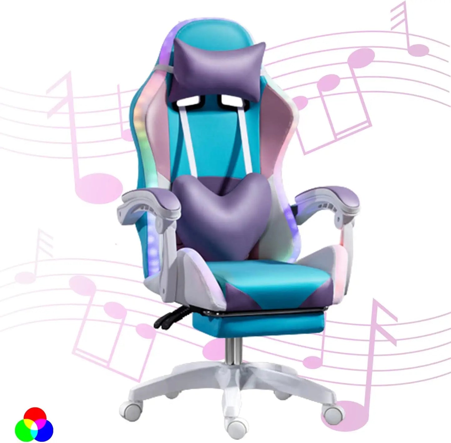 RGB LED Gaming Chair for Adults with Speakers, Ergonomic Gaming Chair, Reclining Computer Gaming Chair with Lumbar Support & Adjustable Height