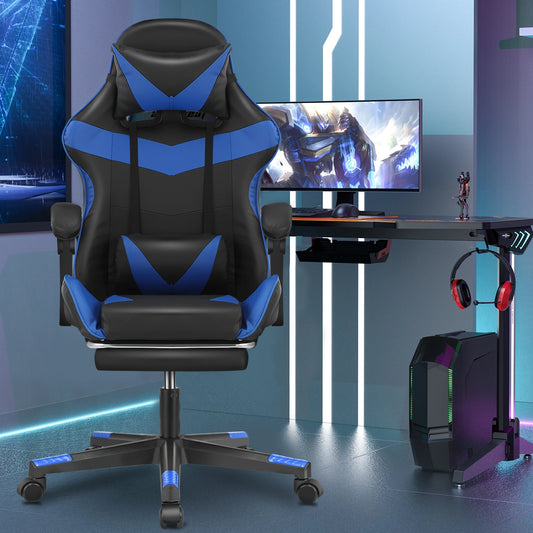 Gaming Massage Chair with Footrest, Ergonomic Computer Gaming Chair with Lumbar Support, Adjustable Height, 360° Swivel Reclining Gamer Chair