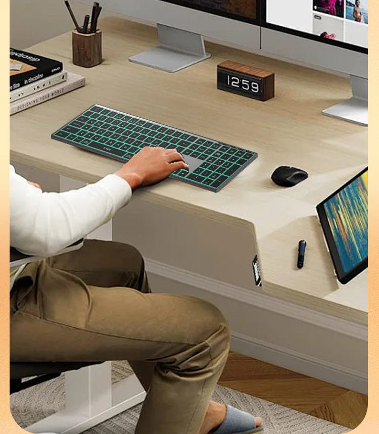 Backlight Bluetooth Keyboard Multi-Device Full Size Wireless Keyboard with Number Pad,Rechargeable Slim Multimedia Keyboard
