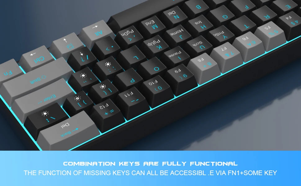 MageGee MK-Star61 60% Mechanical Gaming Keyboard 61Keys Sea Blue Backlit Small Compact Portable 60 Percent Gaming Keyboard Gamer