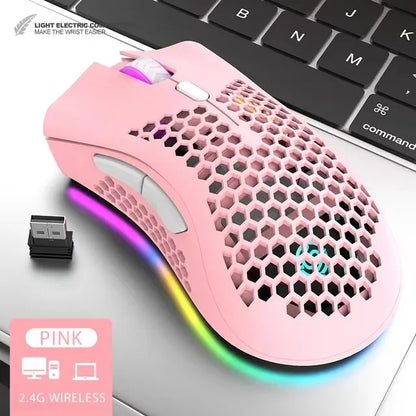 BM600 Rechargeable Wireless Gaming Mouse, 2.4G RGB Honeycomb Gaming Mouse with 12000 DPI, 7 Programmable Buttons, USB Gaming Mouse for PC & Laptop
