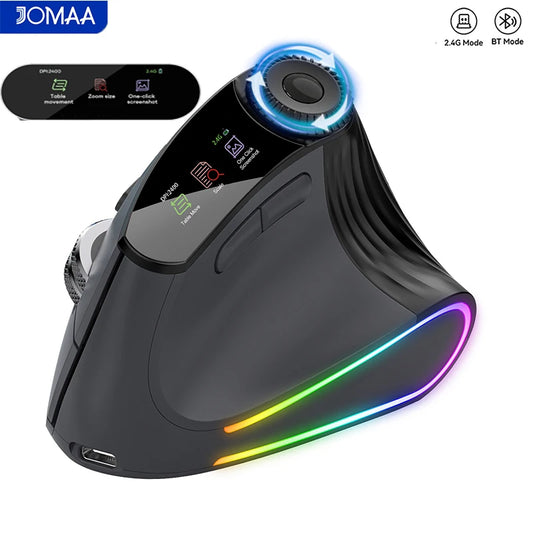 Jomaa RGB Backlit Speed Roller Wireless Vertical Mouse with Function Adjustment Knob Bluetooth USB Ergonomic Mice Silent Click