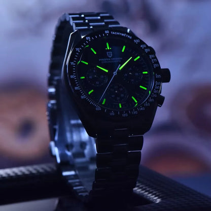 Zegarek PAGANI DESIGN Moon – luksusowy męski chronograf kwarcowy w sportowym stylu, szafirowe szkło z powłoką antyrefleksyjną, luminescencyjny wyświetlacz