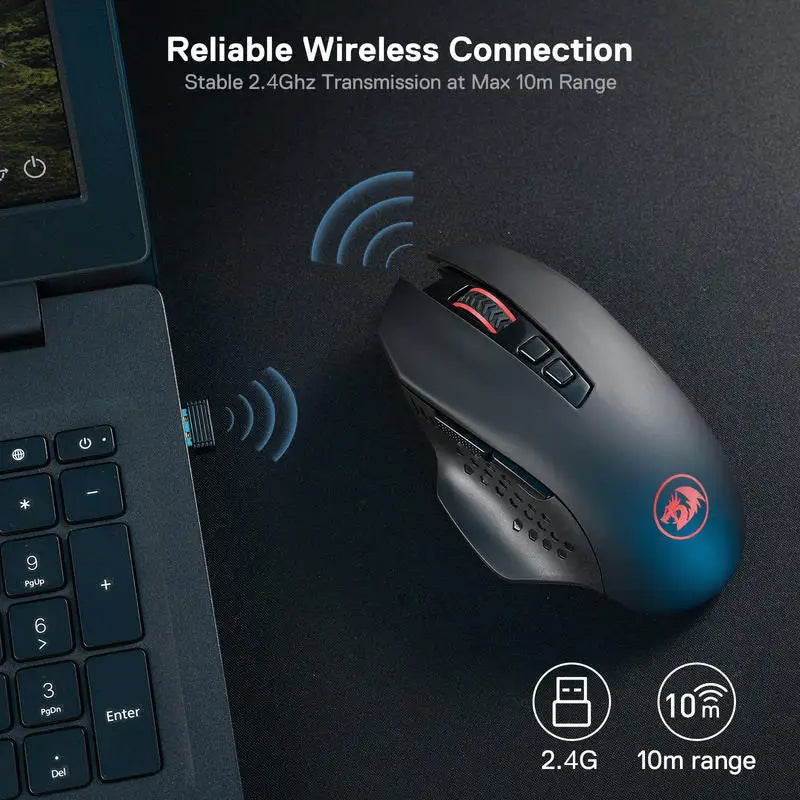 Brezžična gaming miška Redragon M656 Gainer, 4000 DPI, 2.4Ghz brezžična gamerska miška s 5 ravnmi DPI, 7 makro gumbi, rdeča LED-osvetlitev
