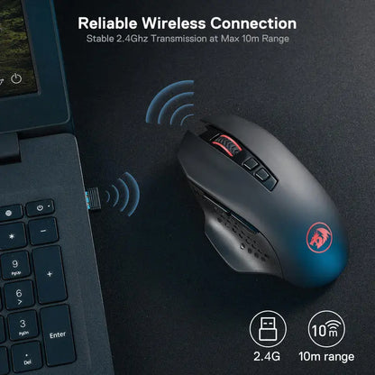 Brezžična gaming miška Redragon M656 Gainer, 4000 DPI, 2.4Ghz brezžična gamerska miška s 5 ravnmi DPI, 7 makro gumbi, rdeča LED-osvetlitev