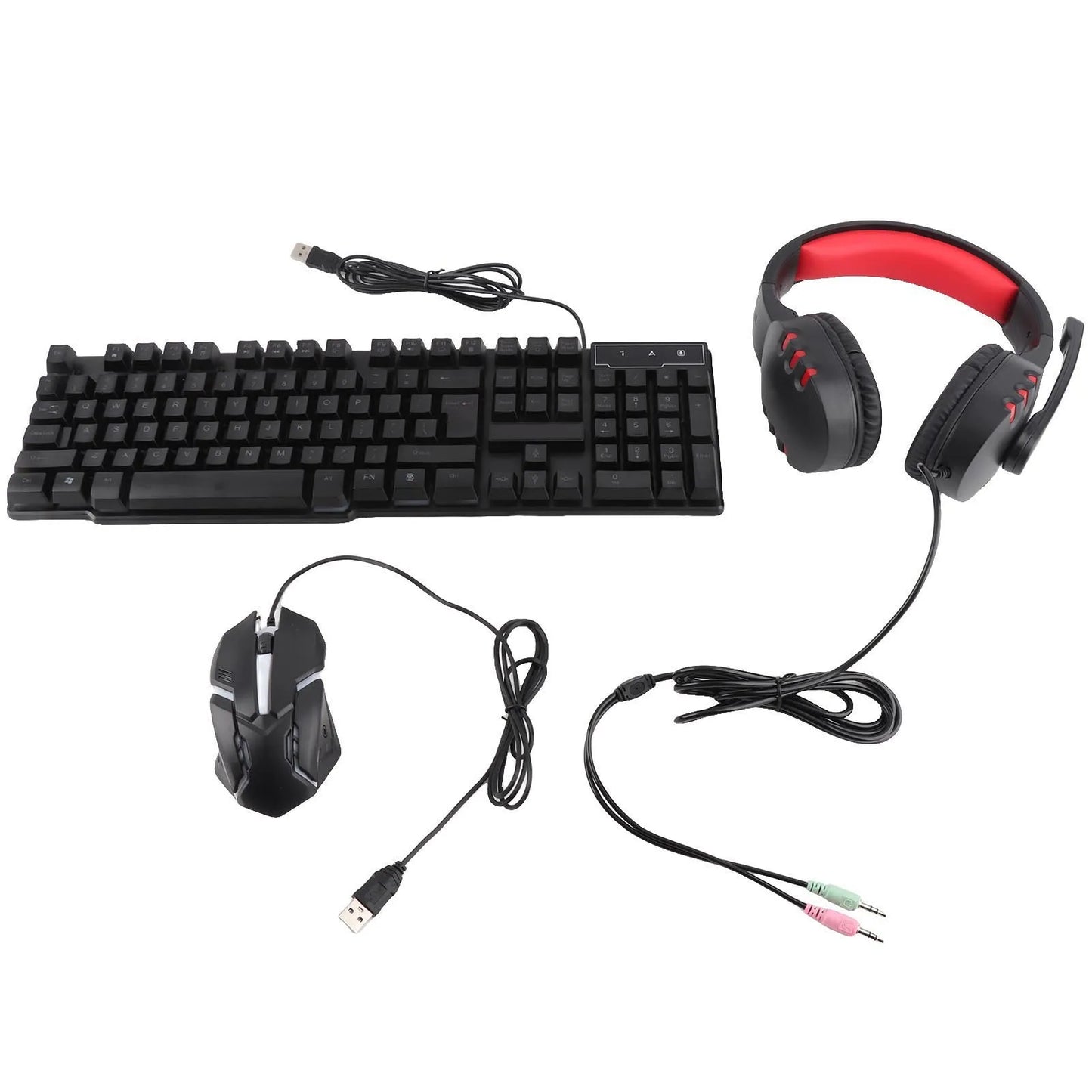Keyboard Mouse Combo 4-piece Gaming Combo Ergonomic 104 Keys Keyboard 4-color Breathing Light Mouse Headset Anti-slip Mouse Pad
