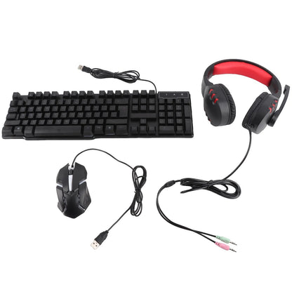 Keyboard Mouse Combo 4-piece Gaming Combo Ergonomic 104 Keys Keyboard 4-color Breathing Light Mouse Headset Anti-slip Mouse Pad