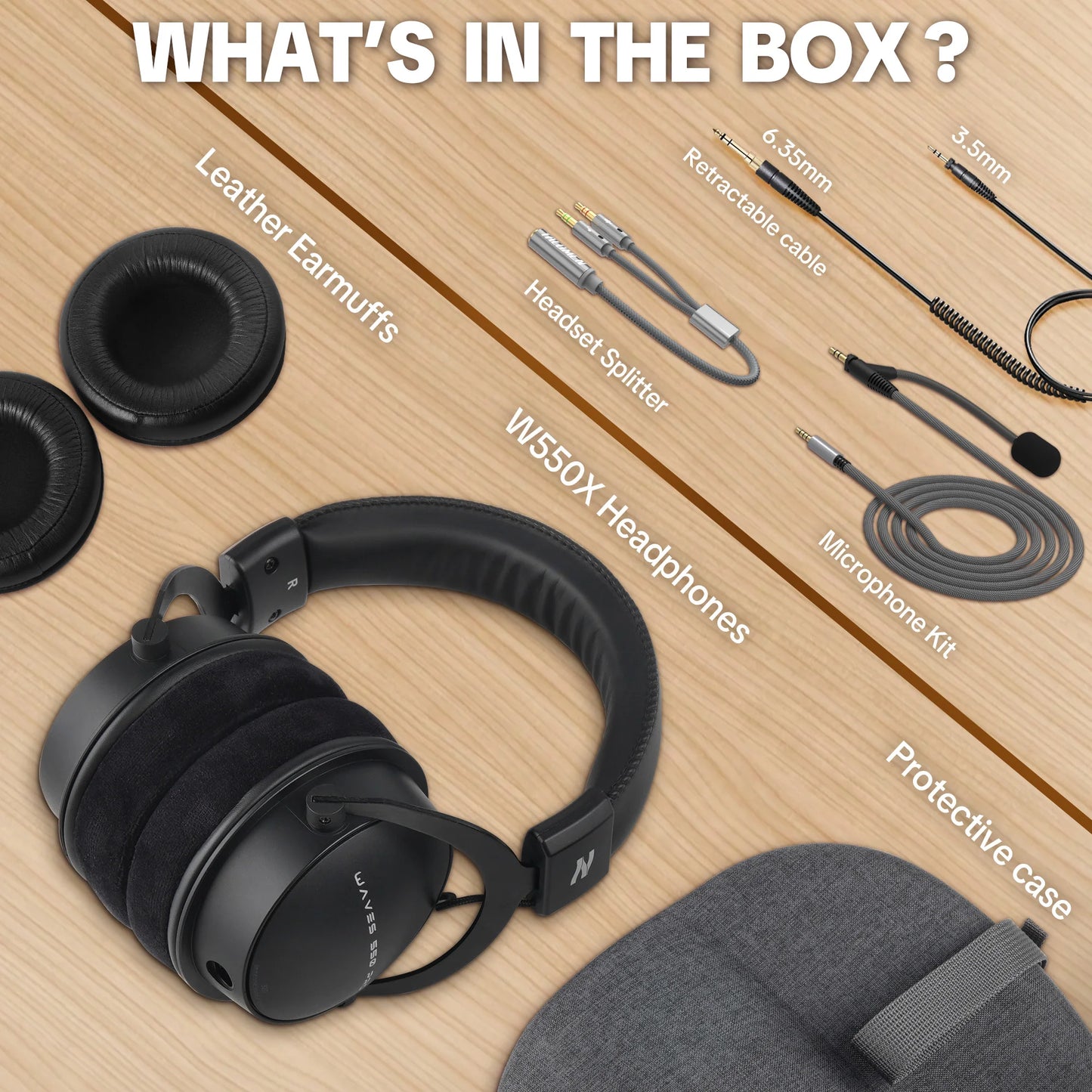 TALOMEN W550x Studio Headphones – Professional Wired Over-Ear DJ Monitor Headphones with 50mm Drivers & Detachable Cable
