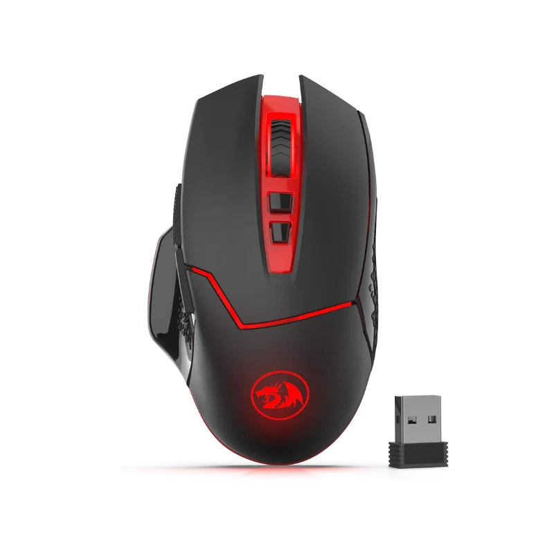 Redragon M690-1 2.4Ghz vezeték nélküli gamer egér DPI-váltással, 2 oldalsó gombbal, 2400 DPI, ergonomikus kialakítás, 8 gomb – fekete egér