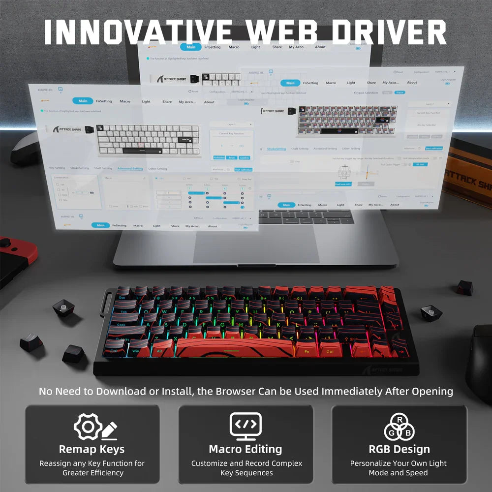 ATTACK SHARK X68PRO HE Wireless Rapid Trigger Gaming Keyboard with Adjustable Actuation, Hot-Swap, RGB Backlit, BT/2.4GHz/Wired