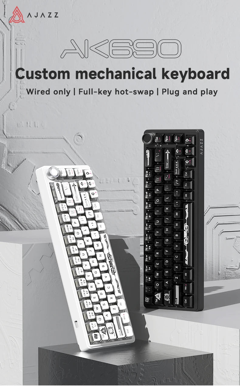 AJAZZ AK690 65% Mechanical Keyboard Full-key Hot-swap Wired USB Plug And Play Mixed Light 68 Keys Gaming Keyboard For Laptop PC