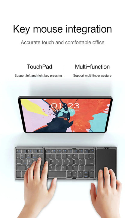 Mini Folding Wireless Bluetooth Keyboard Russian Spanish Arabic Hebrew Portugues with Touchpad for Windows, Android, IOS