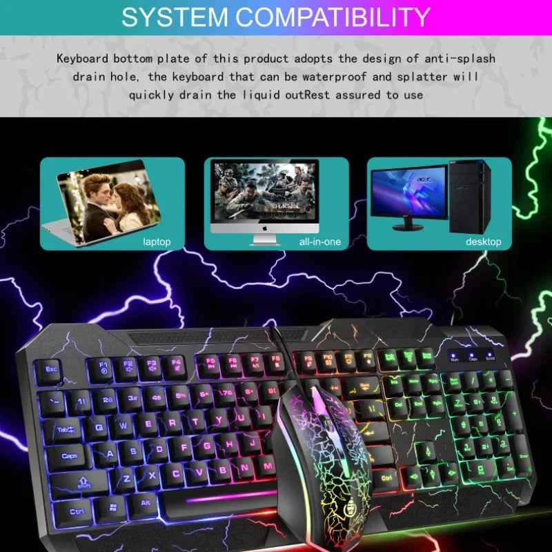 Computer Desktop Wired Gaming Keyboard Mouse Mechanical Feel Led Light Backlit Keyboard Mouse Combos