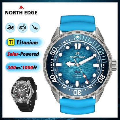 NORTH EDGE TRITON-Ti Solar Powered Dive Watch Titanium Alloy Case Men Luxury Quartz Watches For Men Waterproof 300M